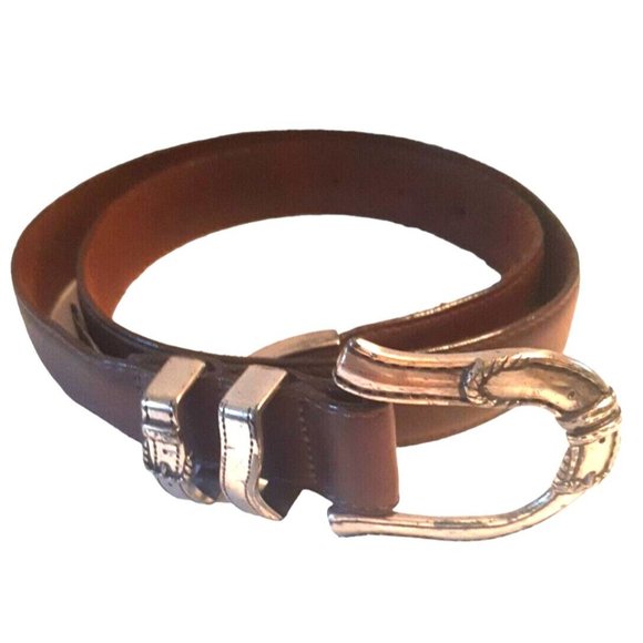 Brighton Western Brown Leather Belt Womens Medium Silver Slide Buckle 1996 main image 10